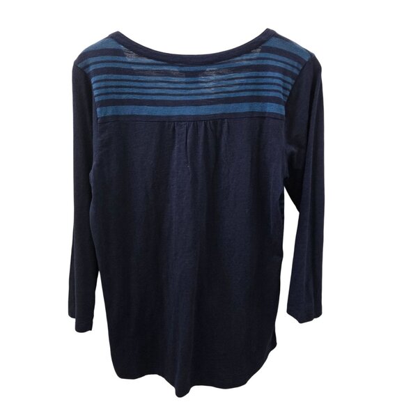 Lucky Brand Henley Top Womens Large Navy Blue Striped Embroidered Tunic Boho NEW - Picture 2 of 10